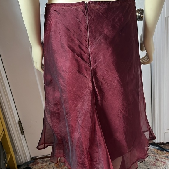 𝅺tiar Los Angeles A-Line Linen & Silk Organza Red Wine Burgundy Midi Skirt M - Picture 2 of 12